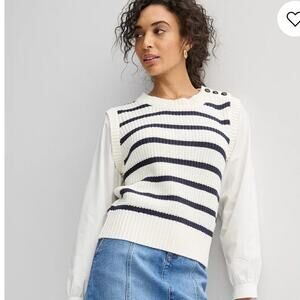 Industry Blue/White Striped Twofer Sweater XL – White Poplin Sleeves – Like New